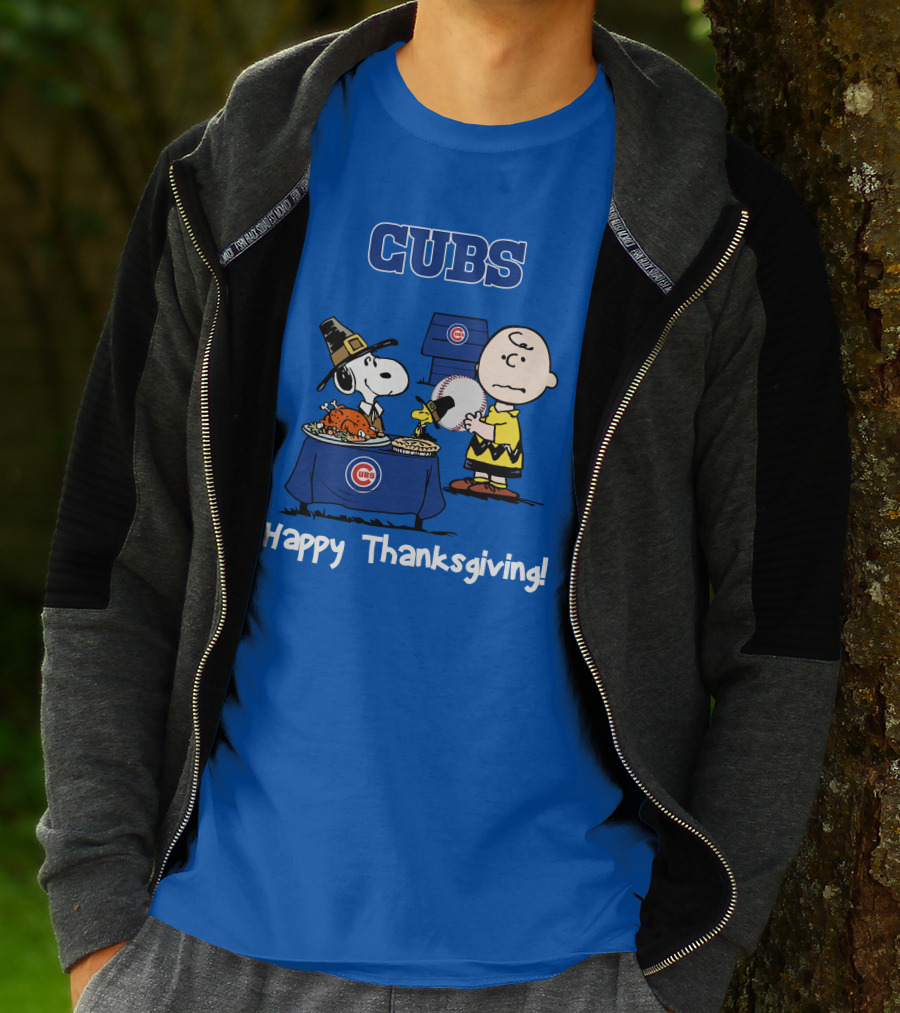 Cubs Snoopy Charlie Brown Thanksgiving Baseball T-Shirt