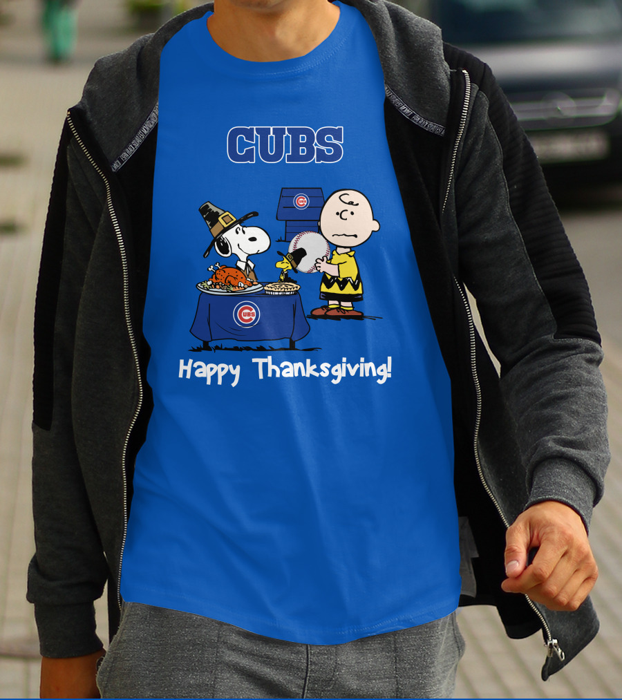 Cubs Snoopy Charlie Brown Thanksgiving Baseball T-Shirt