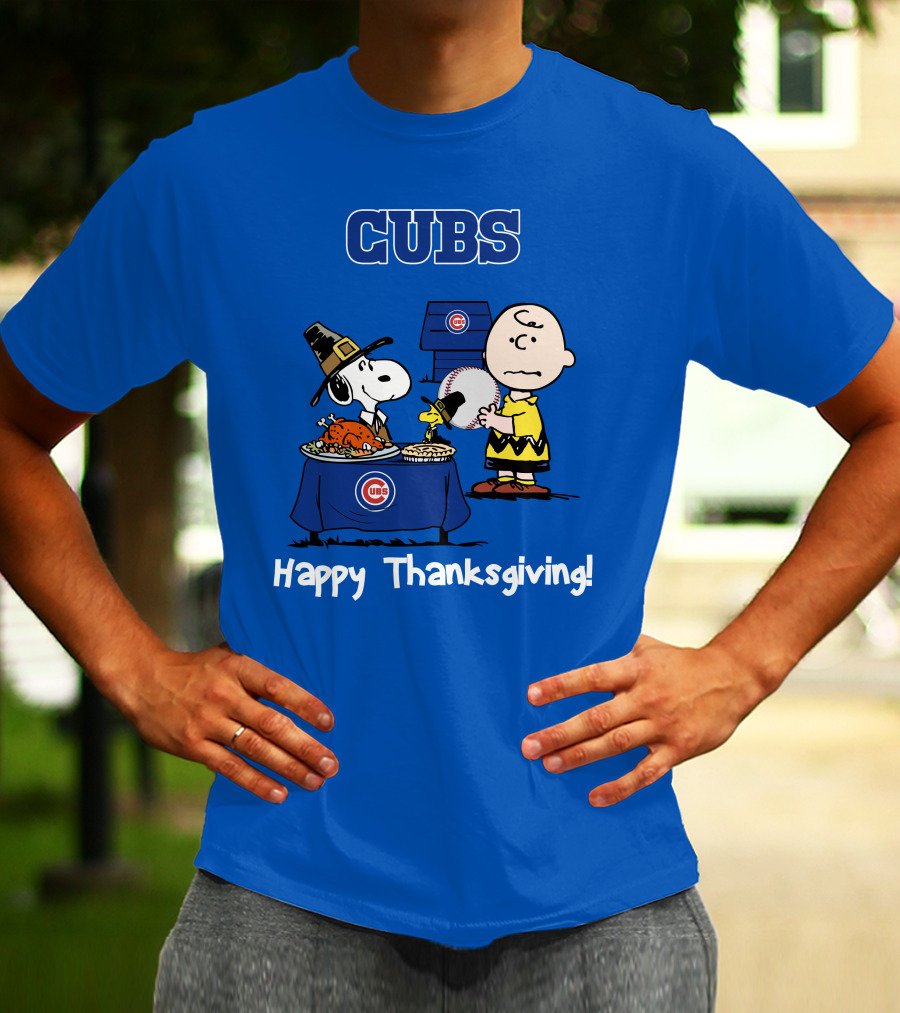 Cubs Snoopy Charlie Brown Thanksgiving Baseball T-Shirt