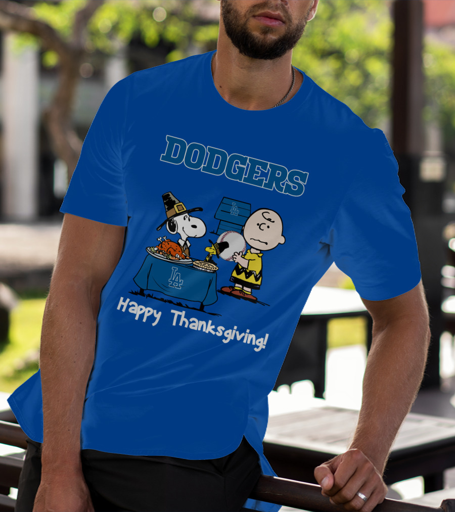 Dodgers Snoopy Charlie Brown Happy Thanksgiving Baseball LA T-Shirt