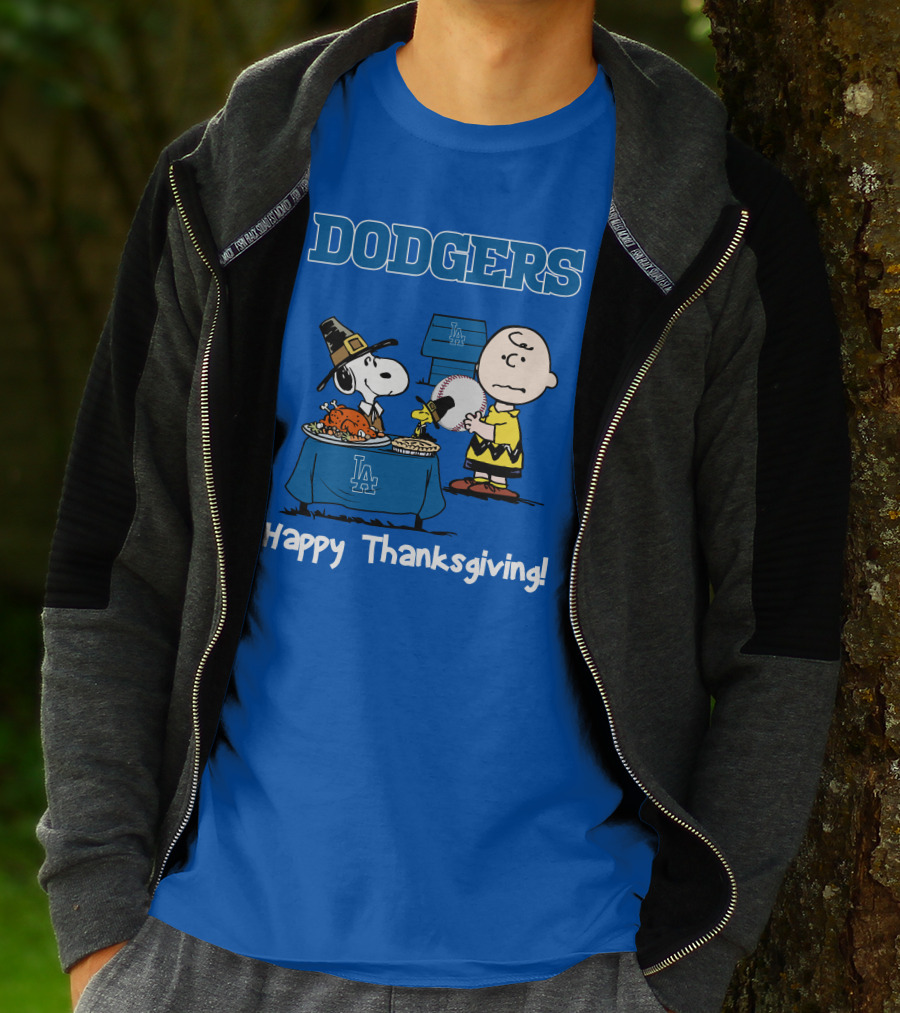 Dodgers Snoopy Charlie Brown Happy Thanksgiving Baseball LA T-Shirt