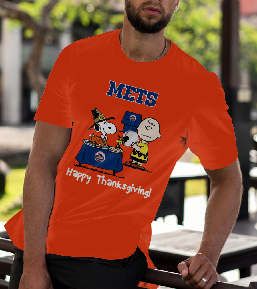 Mets Snoopy Charlie Brown Happy Thanksgiving Baseball Feast T-Shirt