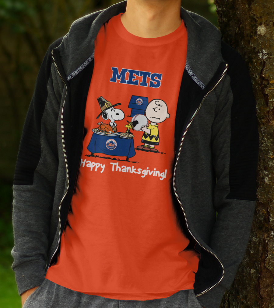 Mets Snoopy Charlie Brown Happy Thanksgiving Baseball Feast T-Shirt