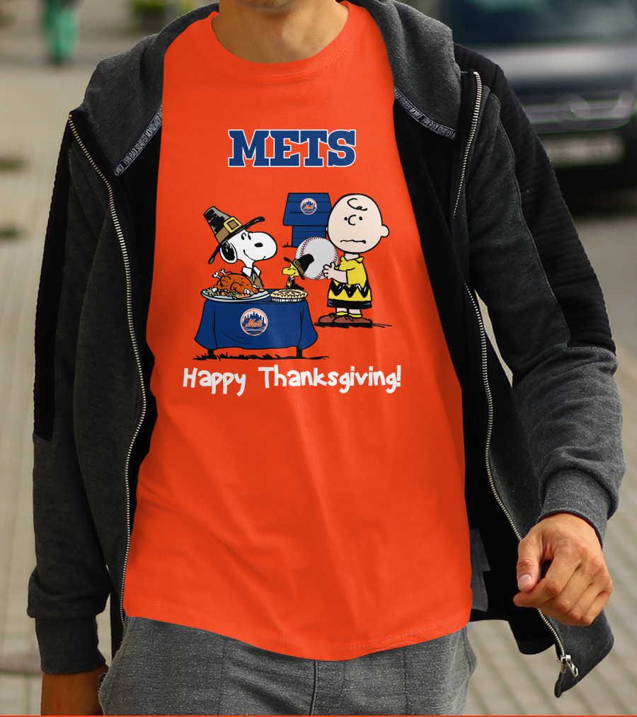 Mets Snoopy Charlie Brown Happy Thanksgiving Baseball Feast T-Shirt