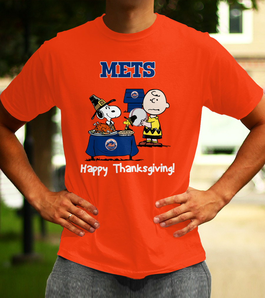 Mets Snoopy Charlie Brown Happy Thanksgiving Baseball Feast T-Shirt