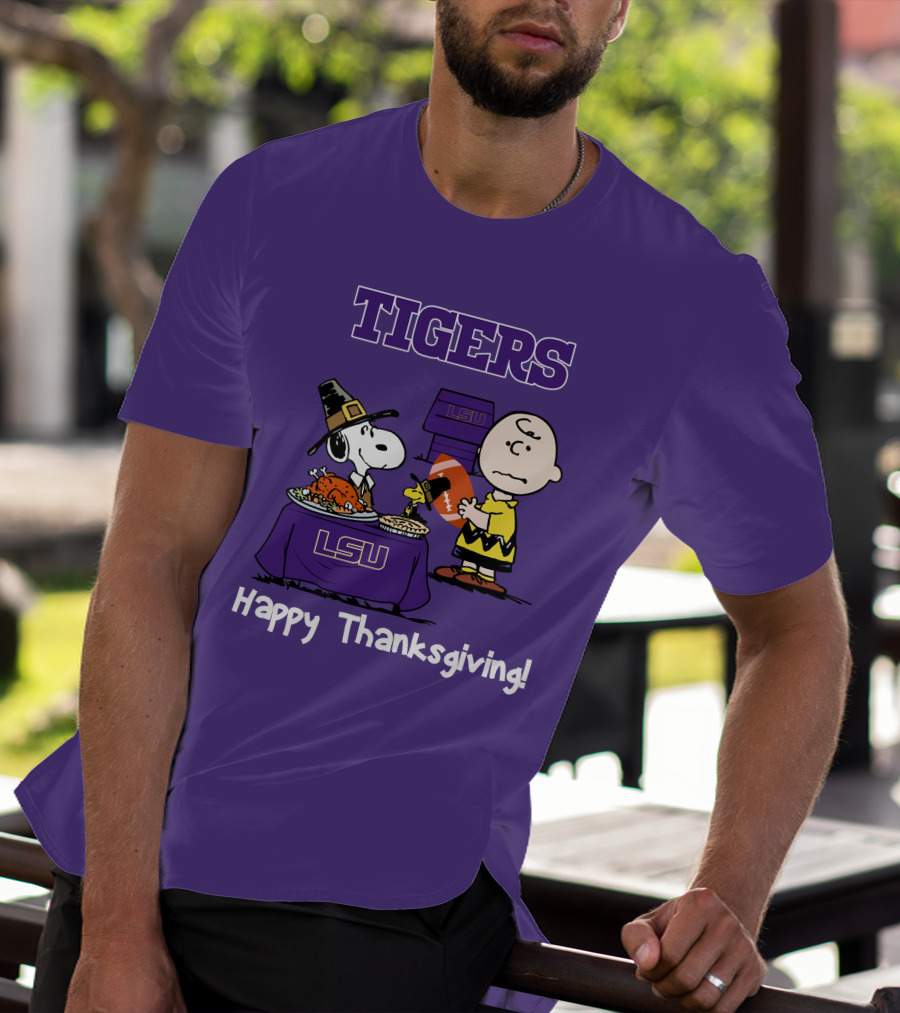 LSU Tigers Snoopy And Charlie Brown Thanksgiving Football T-Shirt