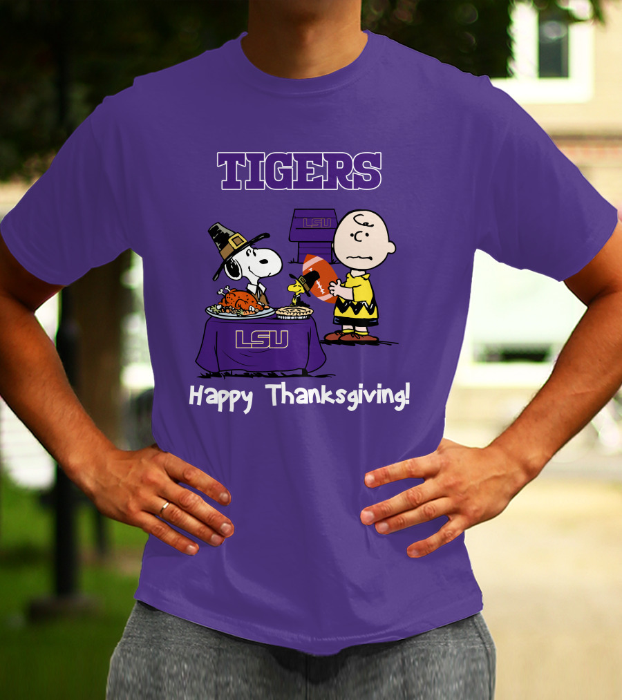 LSU Tigers Snoopy And Charlie Brown Thanksgiving Football T-Shirt