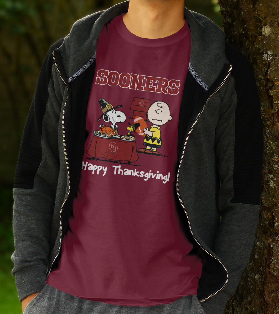 Sooners Happy Thanksgiving Snoopy And Charlie Brown T-Shirt
