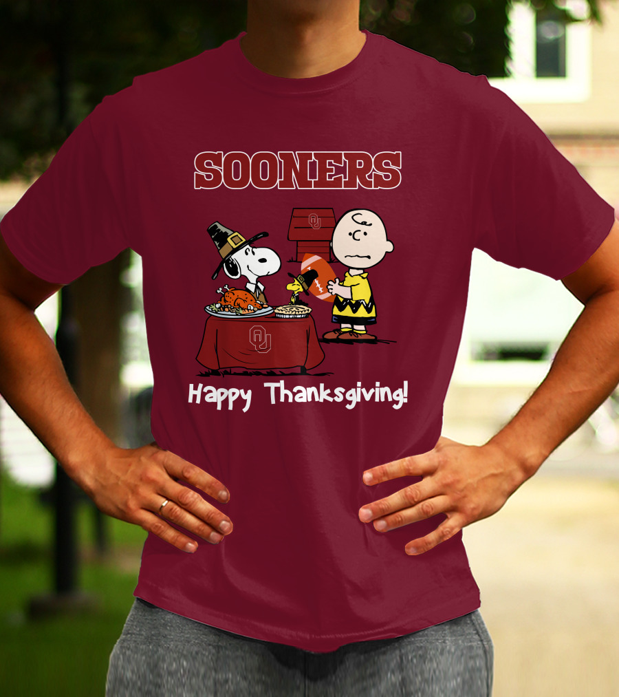 Sooners Happy Thanksgiving Snoopy And Charlie Brown T-Shirt