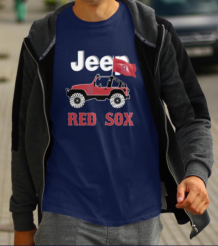 Jeep Red Sox Adventure With Boston Flag T-Shirt