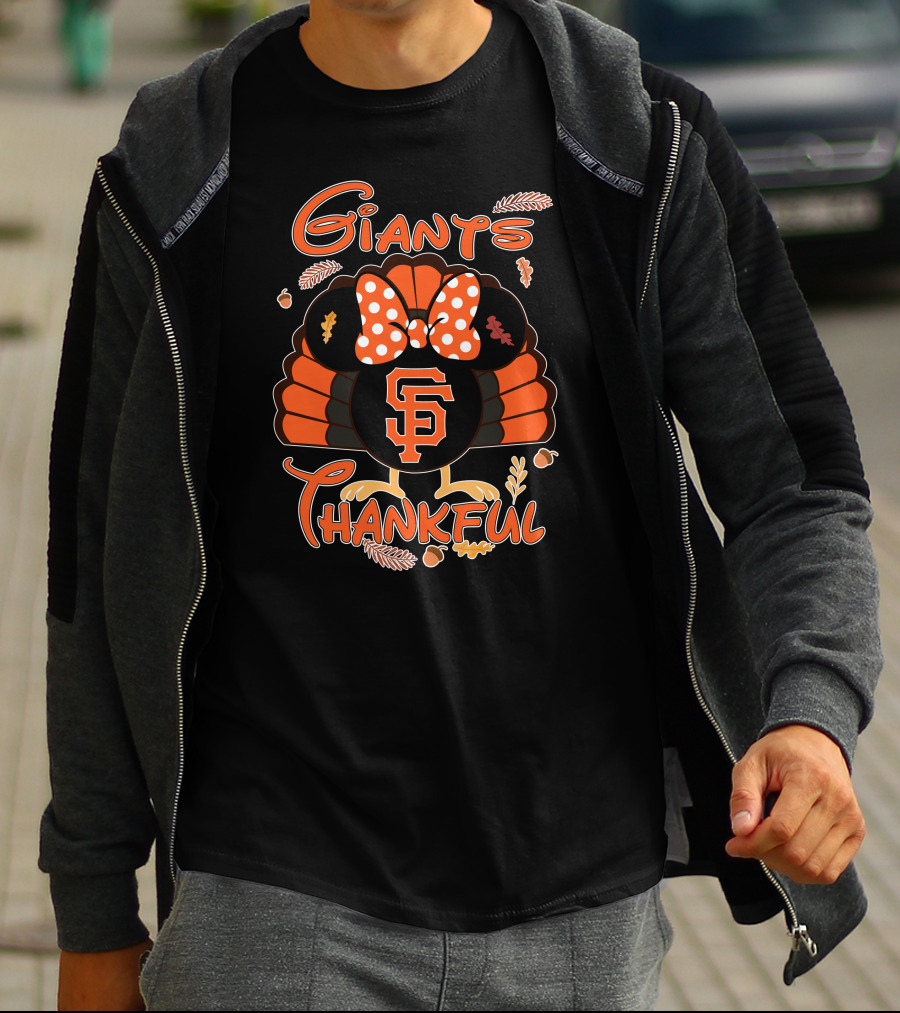 Giants Thankful Thanksgiving Turkey Minnie Bow T-Shirt