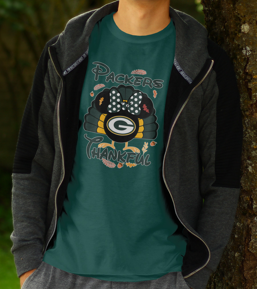 Packers Thankful Turkey With Polka Dot Bow Thanksgiving T-Shirt
