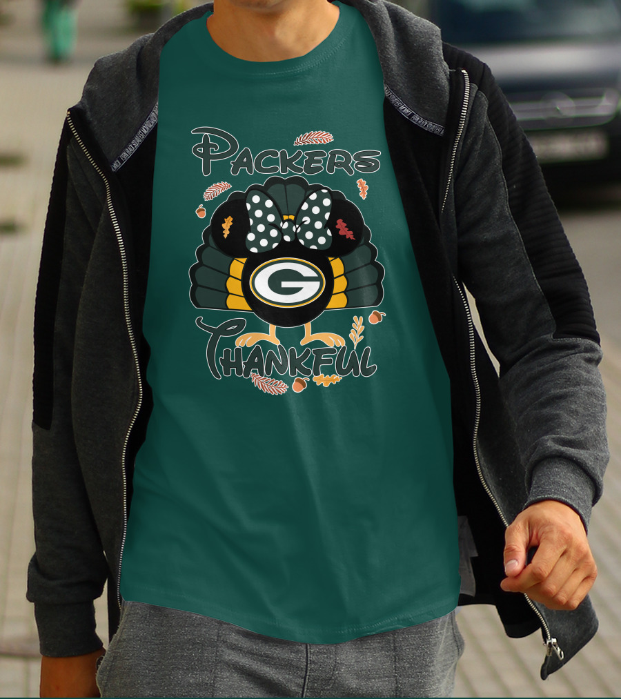 Packers Thankful Turkey With Polka Dot Bow Thanksgiving T-Shirt