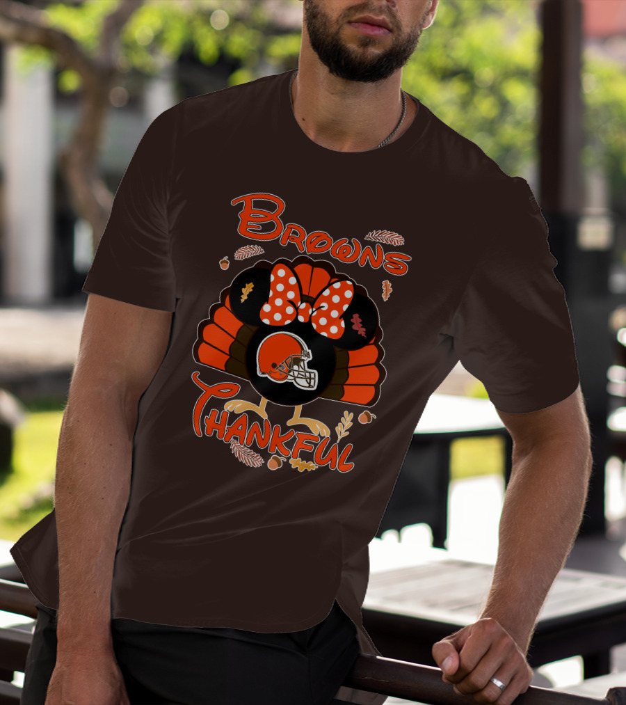 Browns Thankful Minnie Thanksgiving Football Turkey T-Shirt
