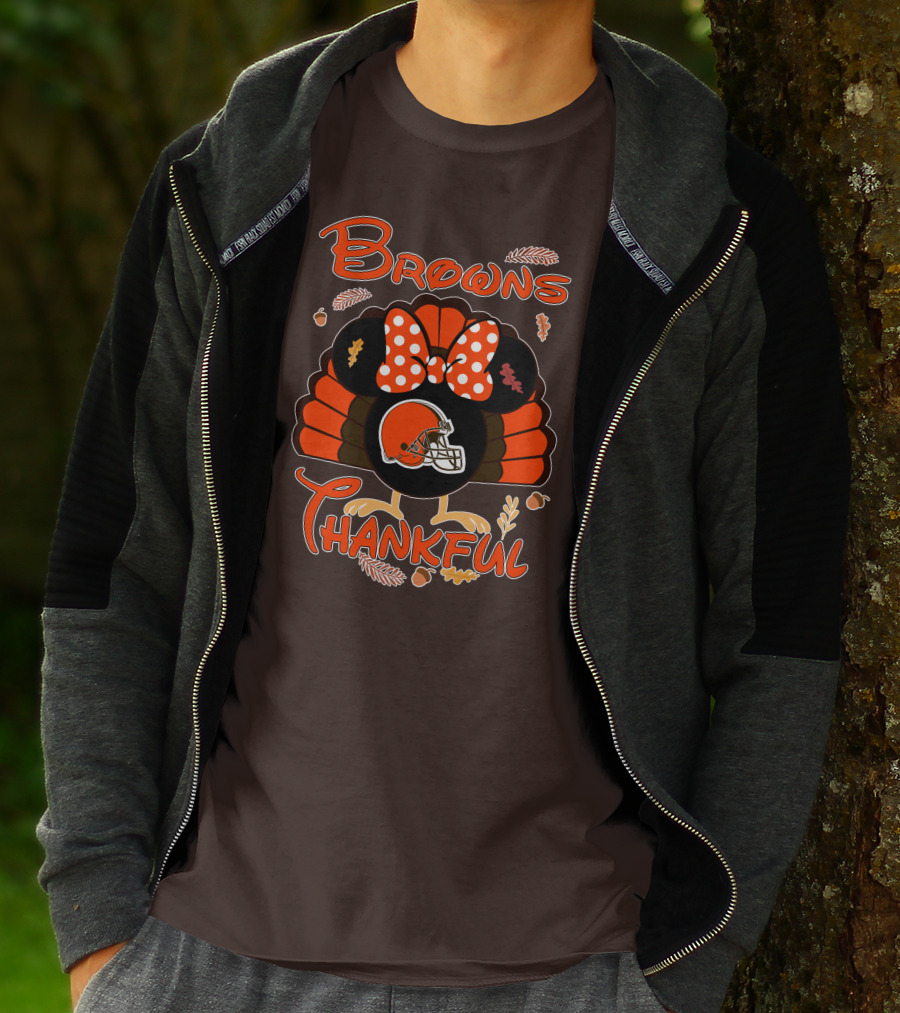Browns Thankful Minnie Thanksgiving Football Turkey T-Shirt