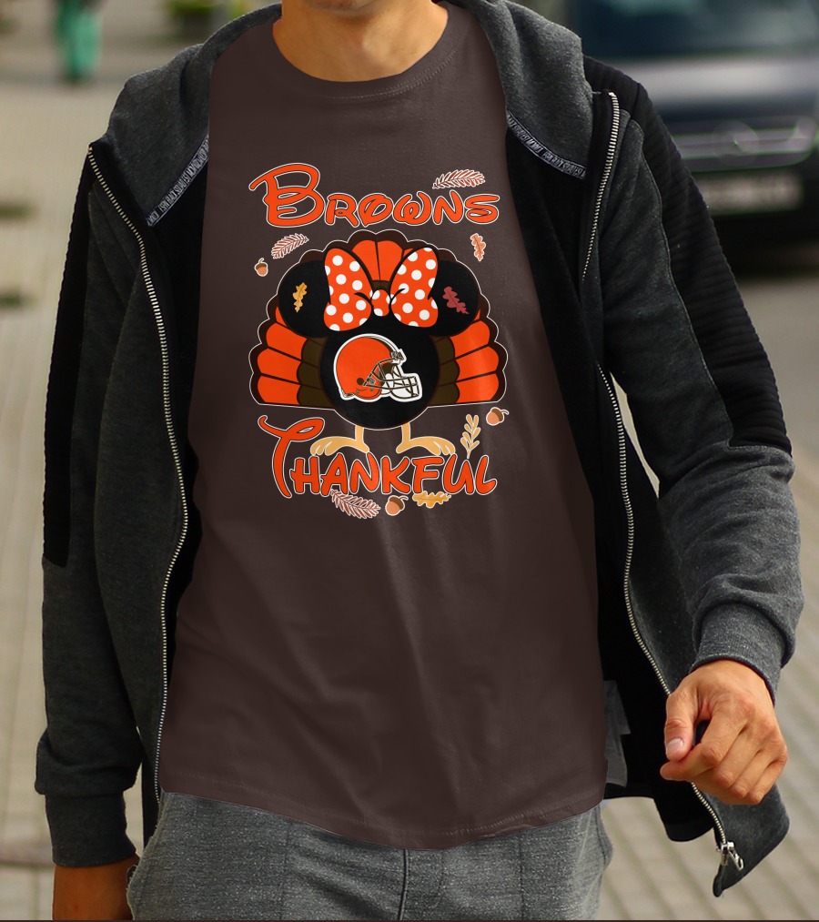 Browns Thankful Minnie Thanksgiving Football Turkey T-Shirt