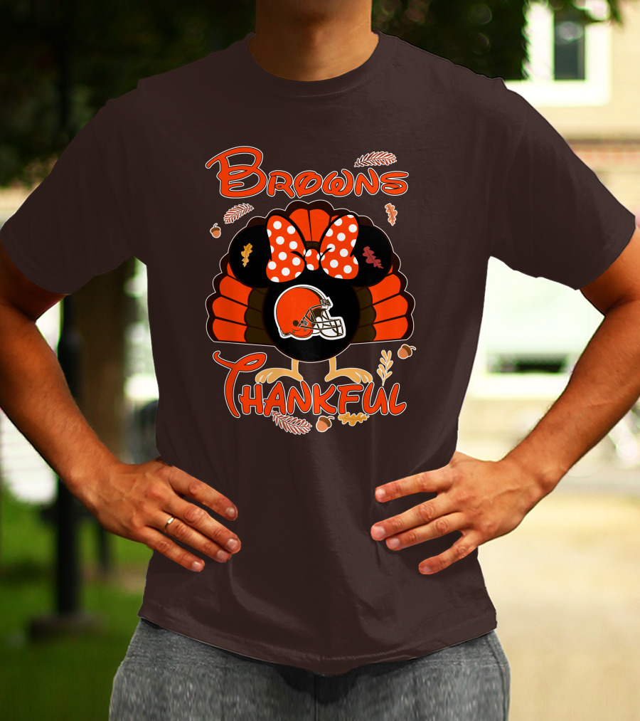 Browns Thankful Minnie Thanksgiving Football Turkey T-Shirt