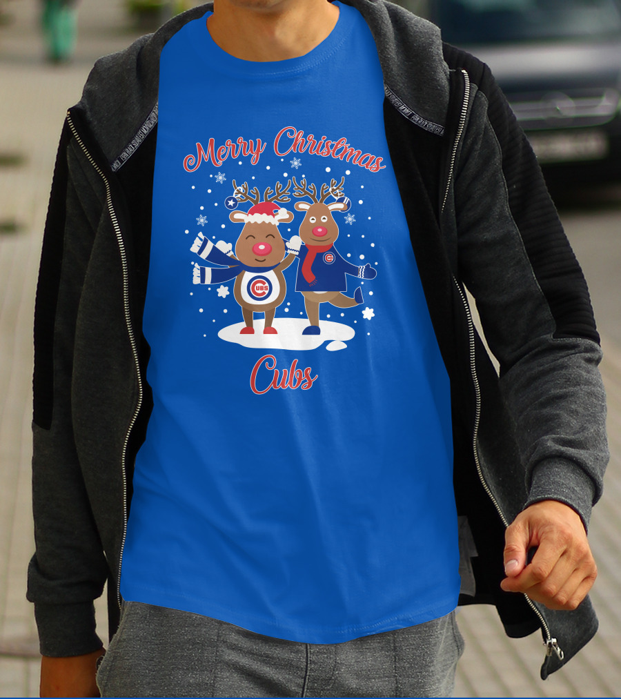 Merry Christmas Cubs Chicago Reindeer Funny Christmas T-Shirt
