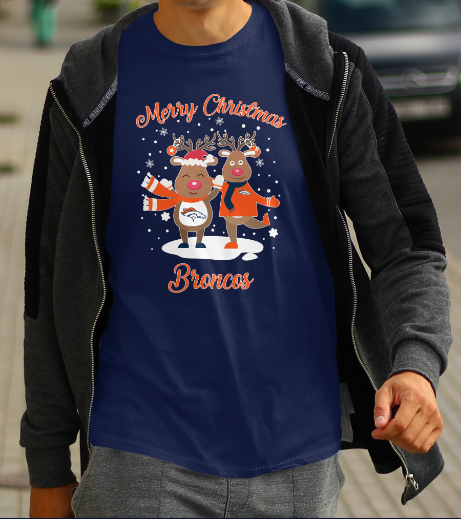 Merry Christmas Broncos Reindeer Snowflakes T-Shirt