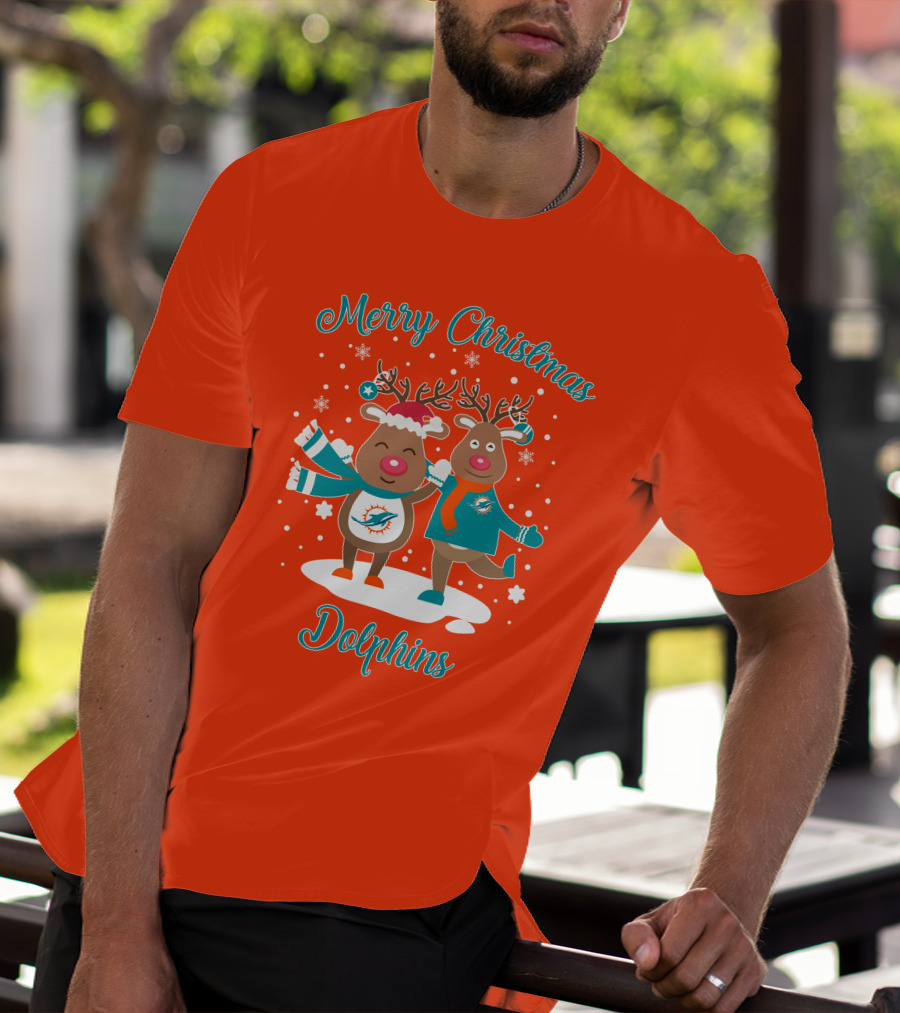 Merry Christmas Dolphins Reindeer Snowflakes T-Shirt