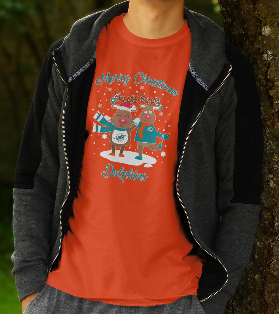 Merry Christmas Dolphins Reindeer Snowflakes T-Shirt
