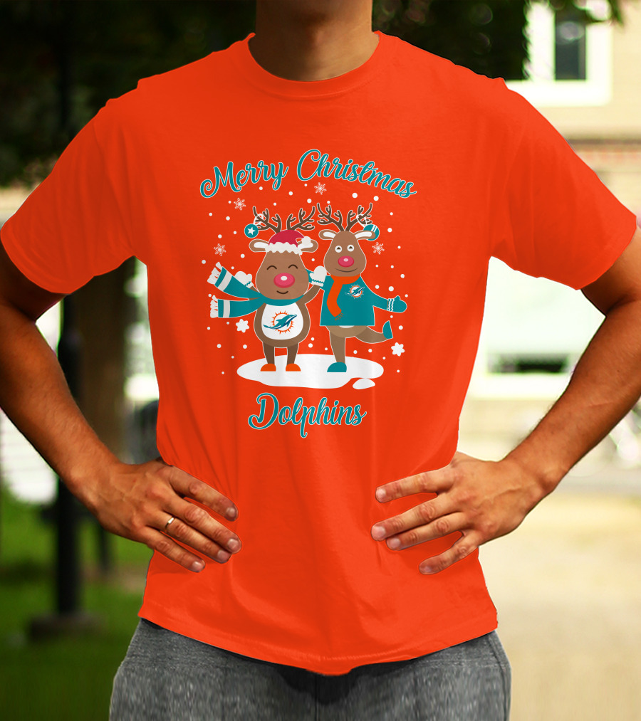 Merry Christmas Dolphins Reindeer Snowflakes T-Shirt