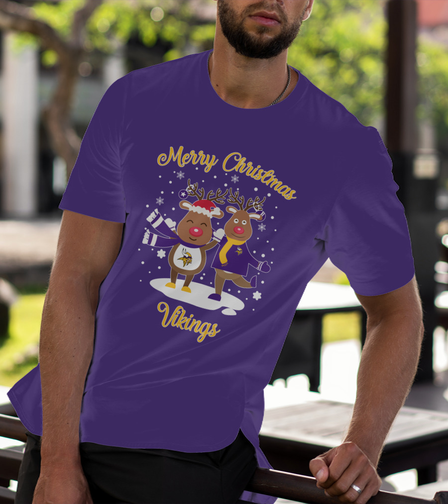 Merry Christmas Minnesota Vikings Reindeer Duo T-Shirt