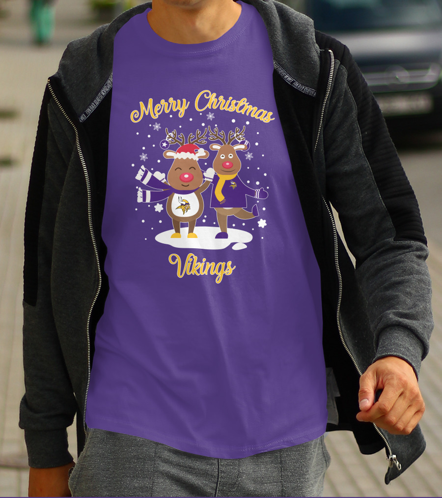 Merry Christmas Minnesota Vikings Reindeer Duo T-Shirt