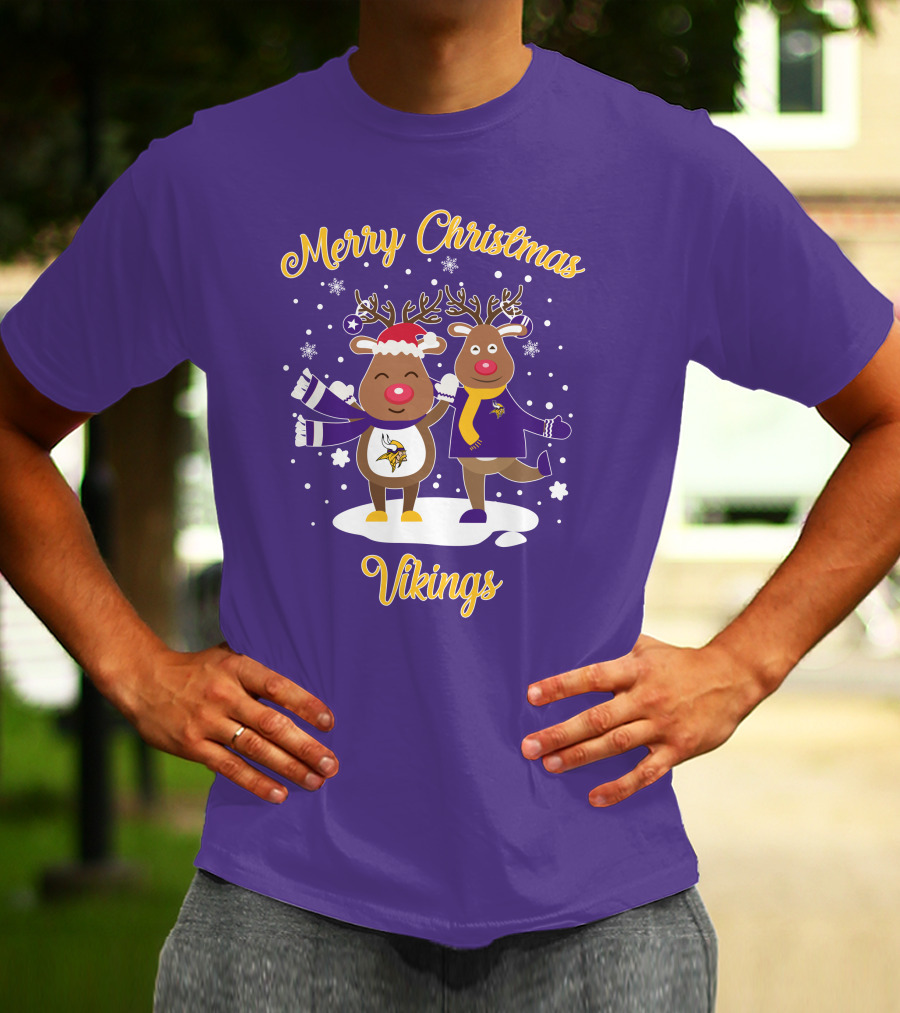 Merry Christmas Minnesota Vikings Reindeer Duo T-Shirt