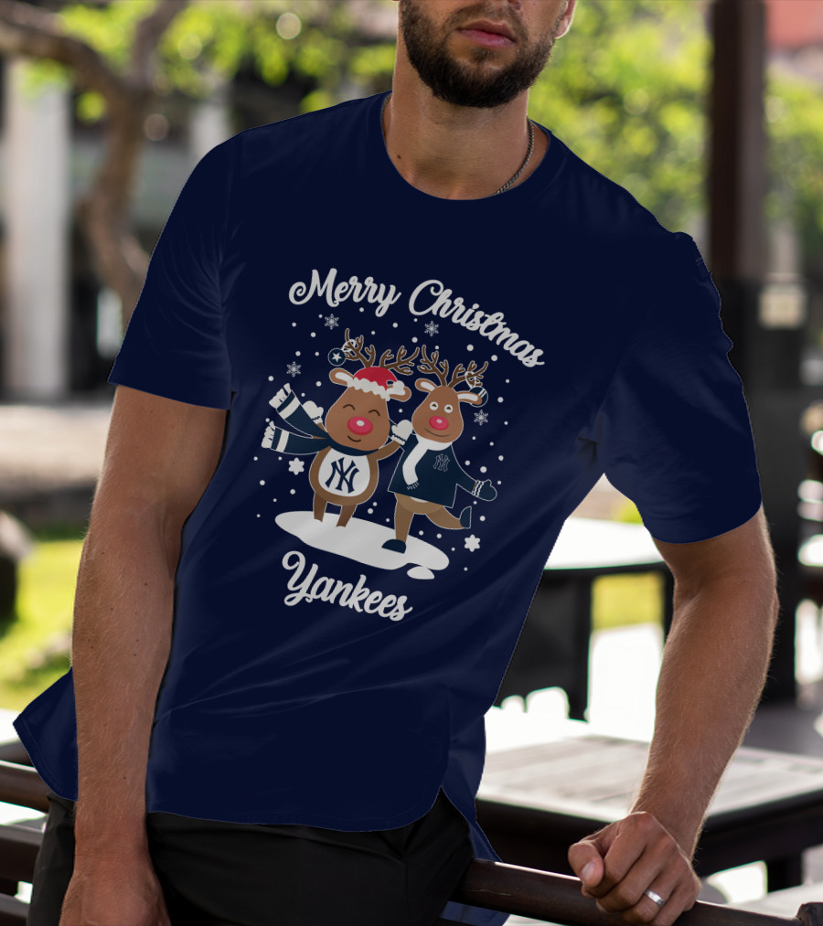 Merry Christmas Yankees Reindeer Holiday T-Shirt