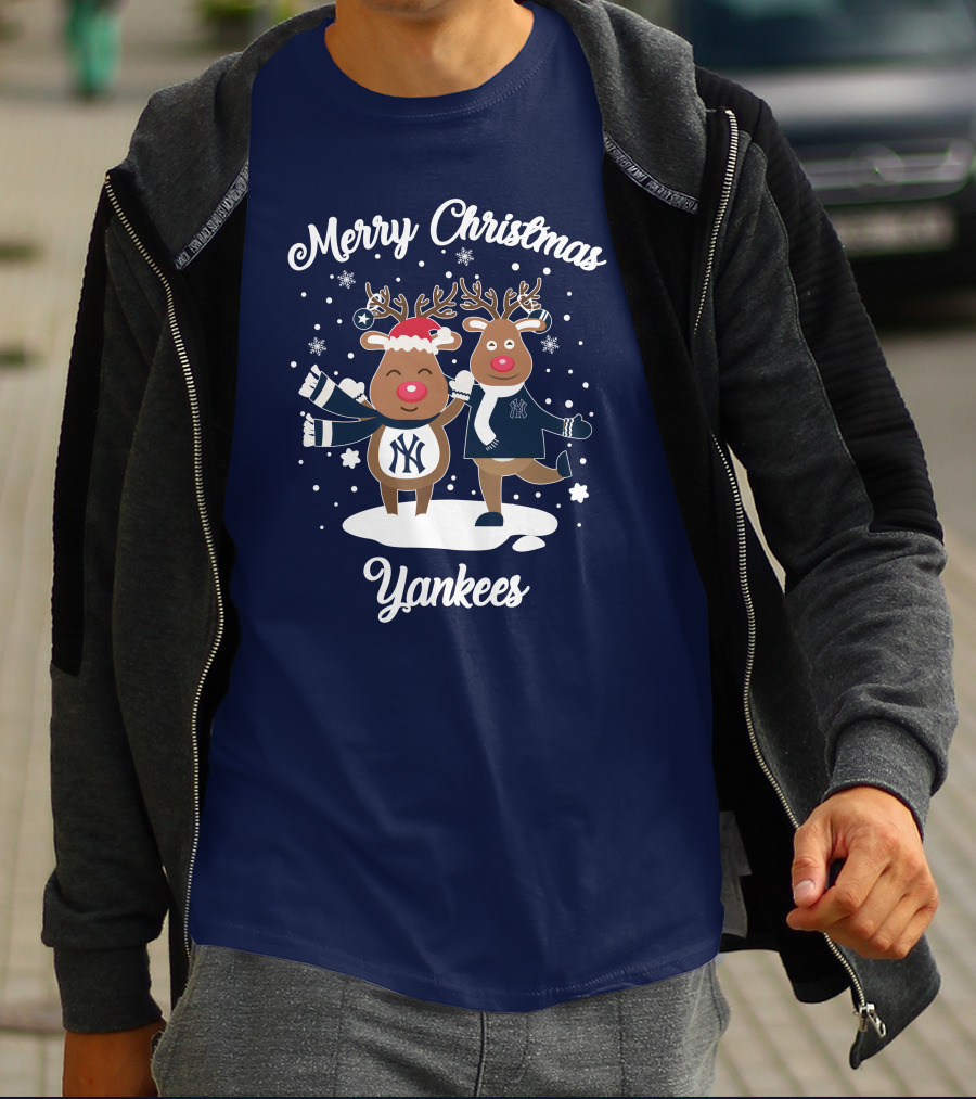 Merry Christmas Yankees Reindeer Holiday T-Shirt