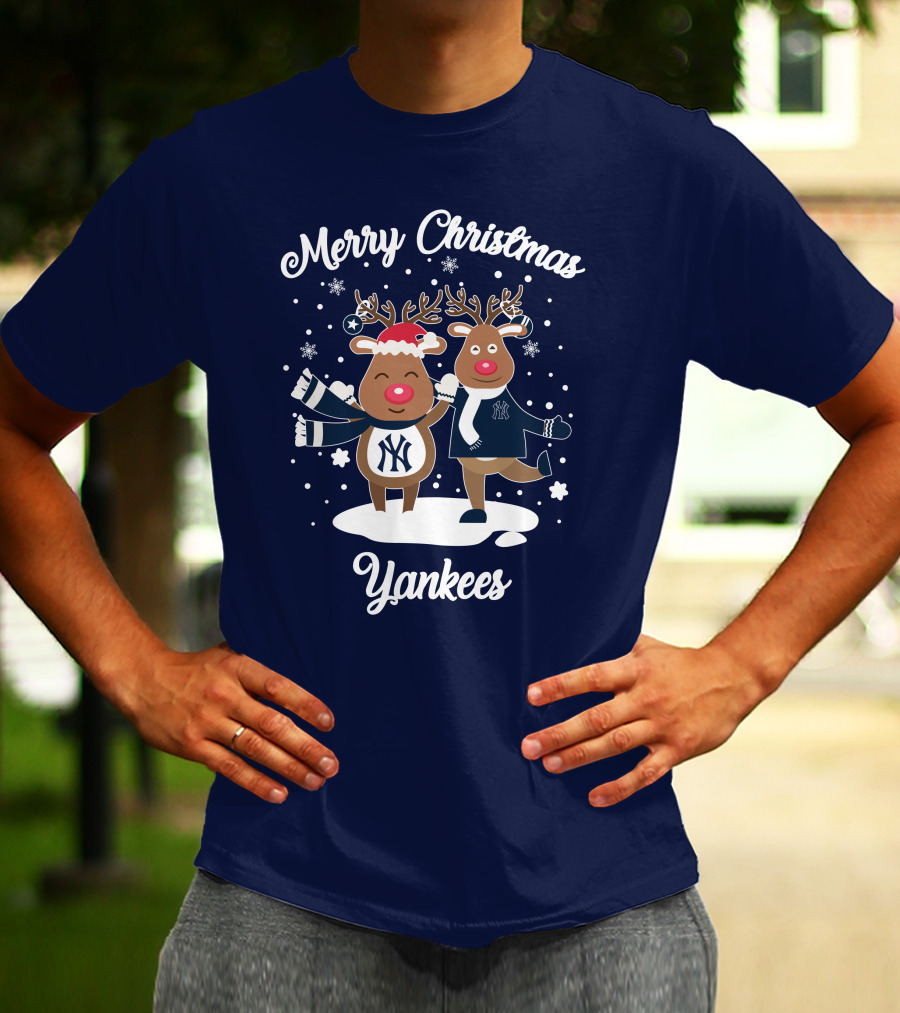Merry Christmas Yankees Reindeer Holiday T-Shirt