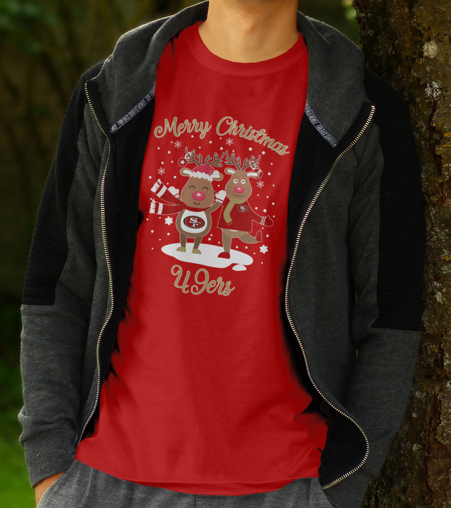 Merry Christmas 49ers Reindeer Festive Holiday T-Shirt