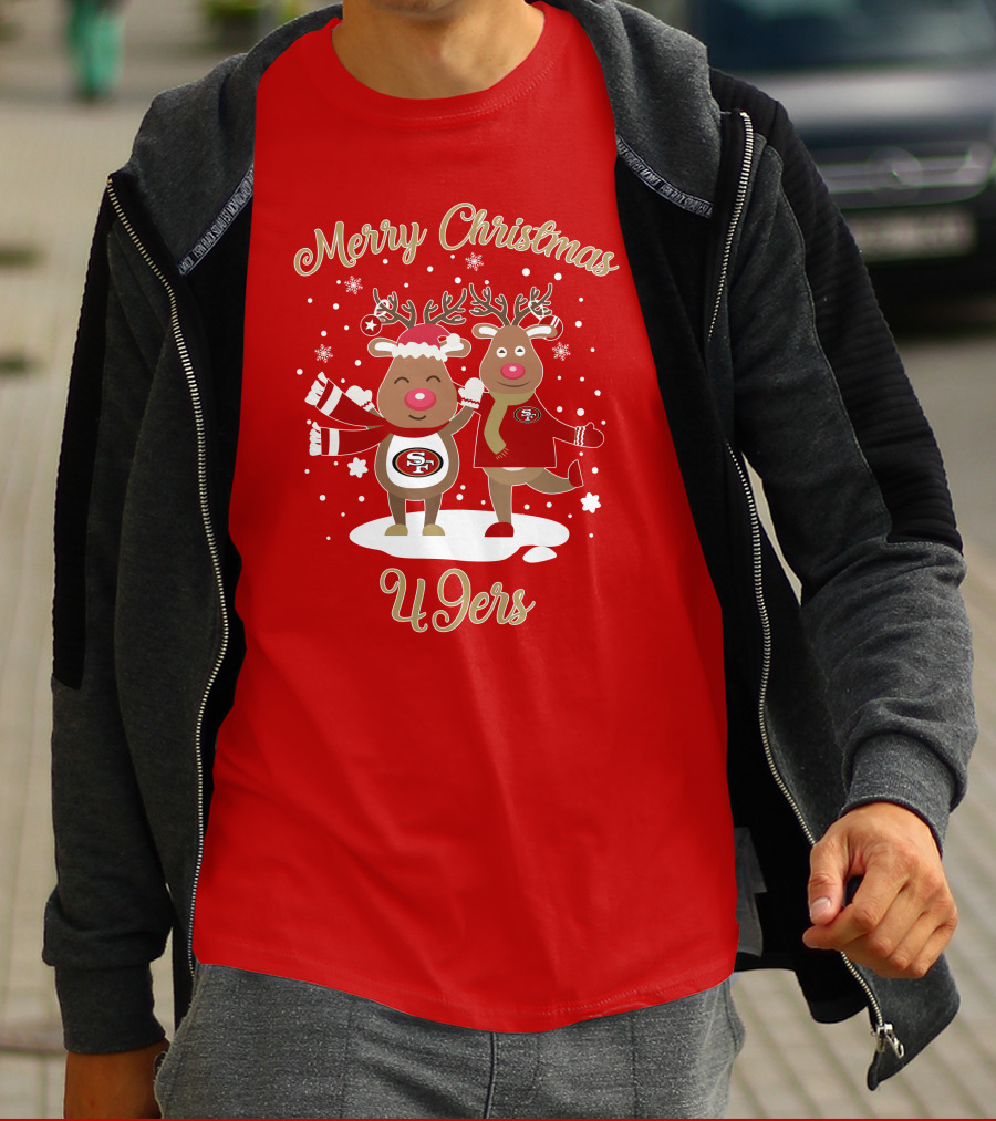 Merry Christmas 49ers Reindeer Festive Holiday T-Shirt