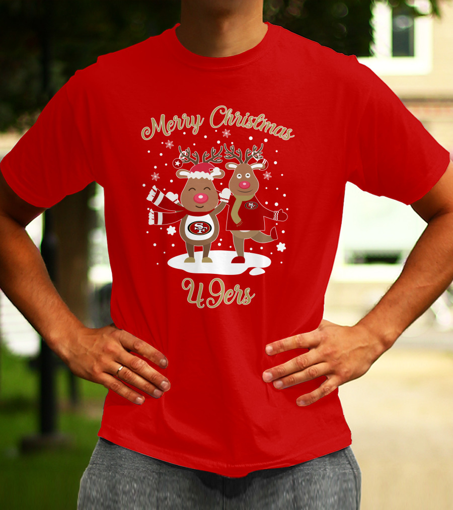 Merry Christmas 49ers Reindeer Festive Holiday T-Shirt