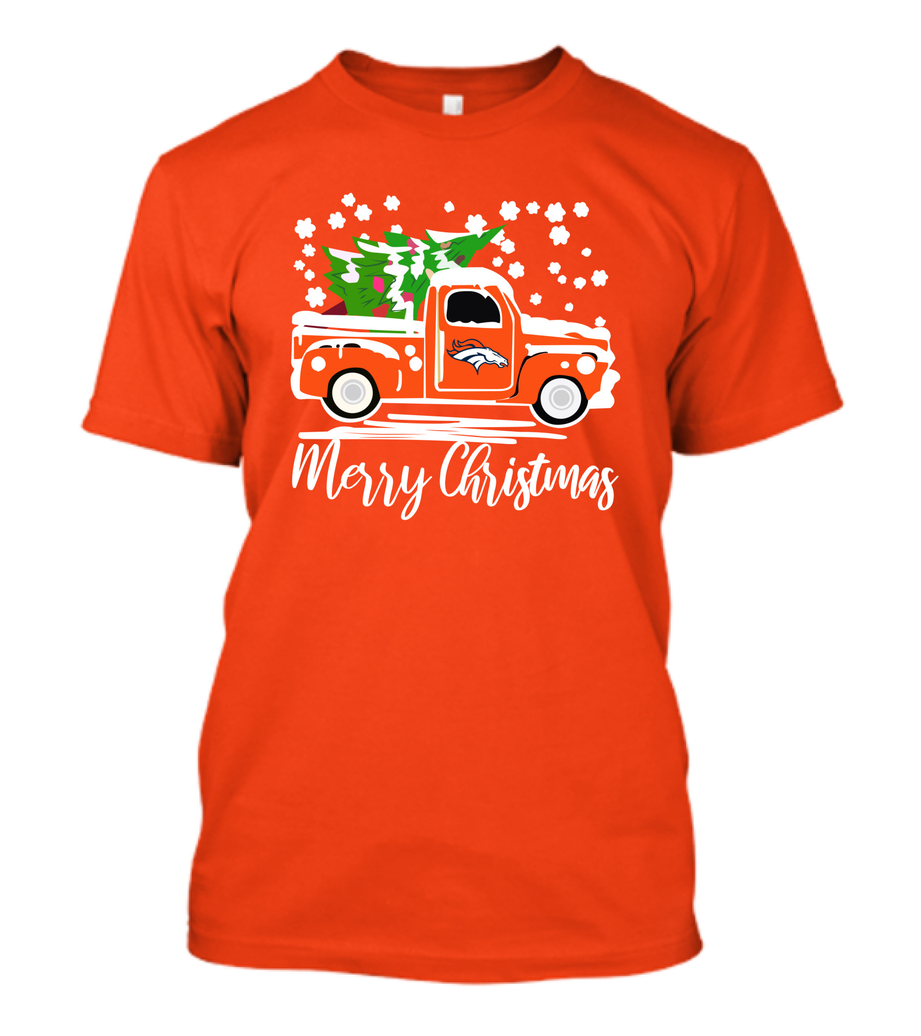 Denver Broncos Vintage Truck Merry Christmas Snowflakes T-Shirt