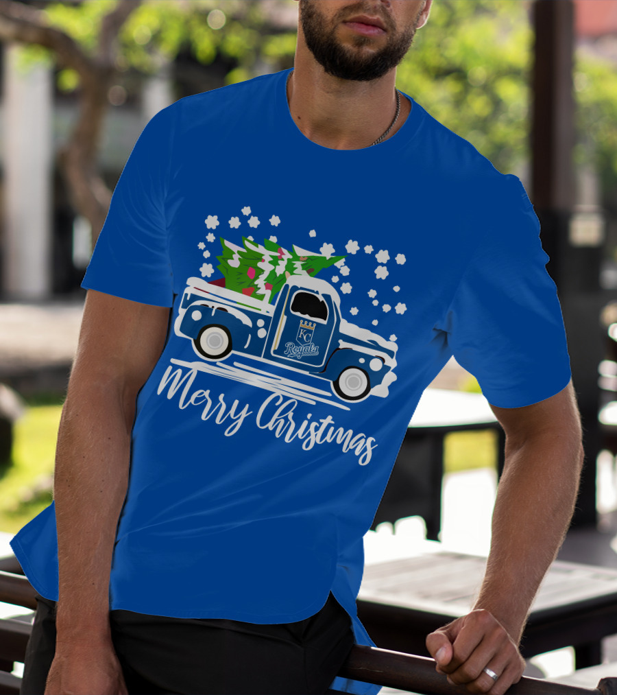 Kansas City Royals Vintage Car Merry Christmas Tree Winter Holiday T-Shirt