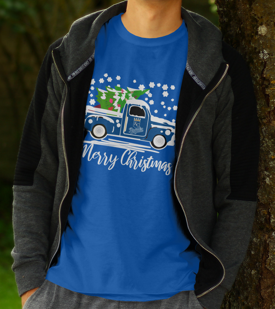 Kansas City Royals Vintage Car Merry Christmas Tree Winter Holiday T-Shirt