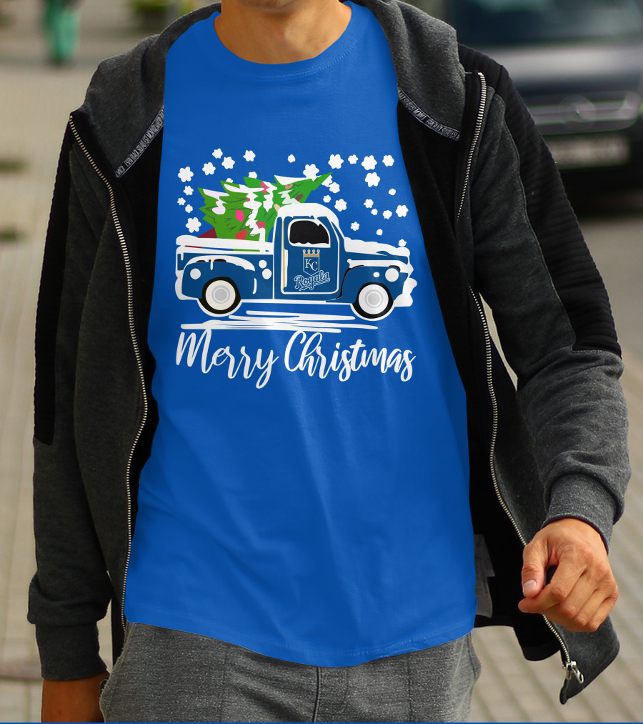 Kansas City Royals Vintage Car Merry Christmas Tree Winter Holiday T-Shirt