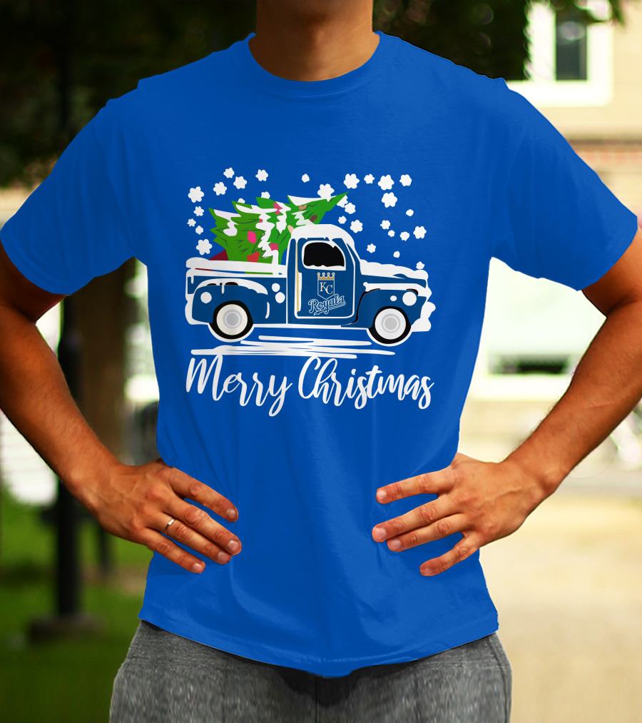 Kansas City Royals Vintage Car Merry Christmas Tree Winter Holiday T-Shirt