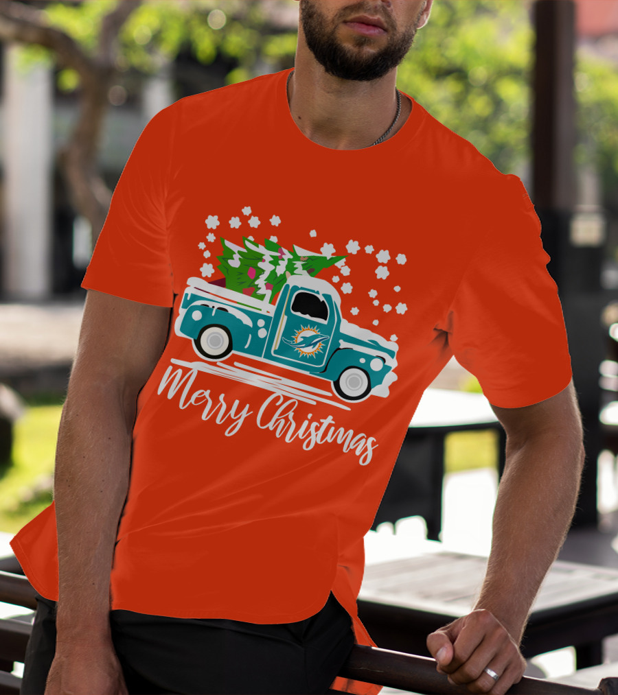 Miami Dolphins Vintage Truck Merry Christmas T-Shirt