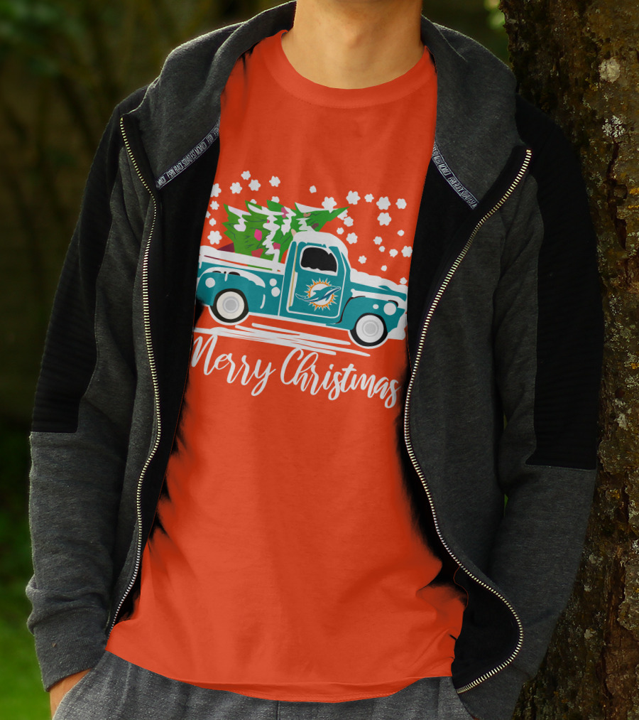 Miami Dolphins Vintage Truck Merry Christmas T-Shirt