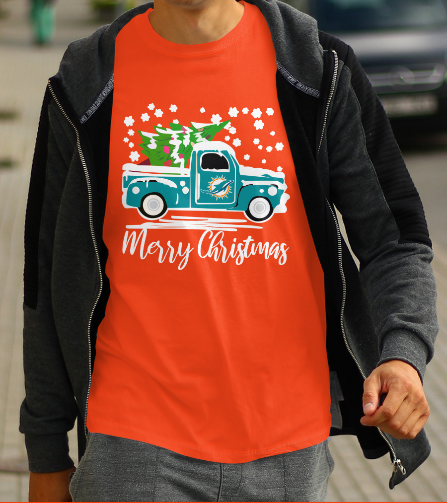 Miami Dolphins Vintage Truck Merry Christmas T-Shirt