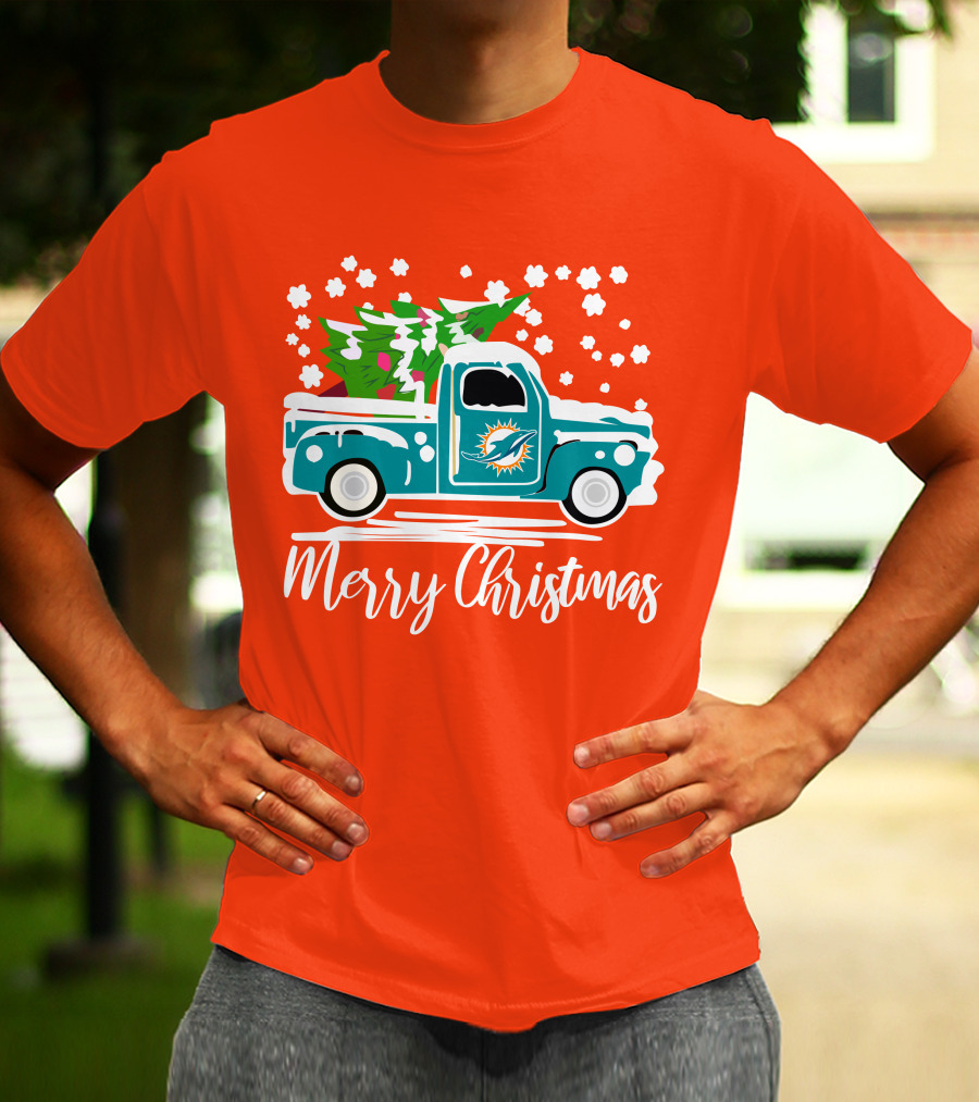 Miami Dolphins Vintage Truck Merry Christmas T-Shirt