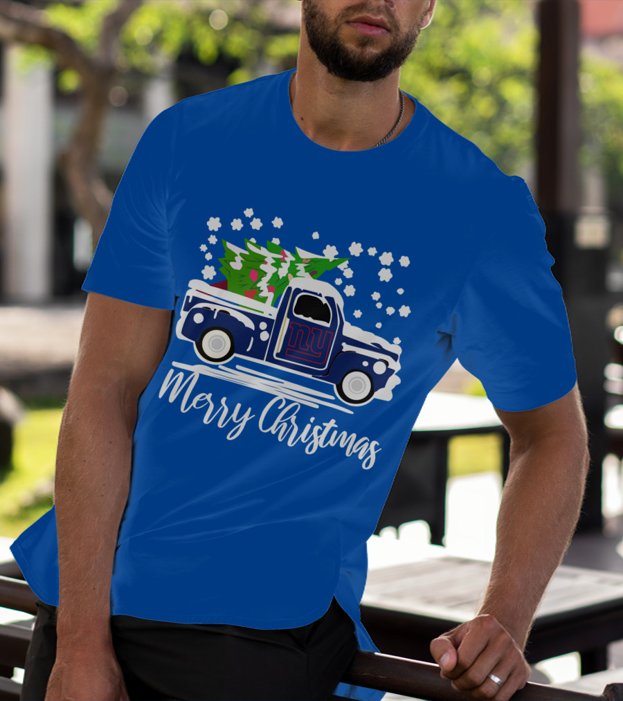 Merry Christmas New York Giants Vintage Car Snowflakes Holiday T-Shirt