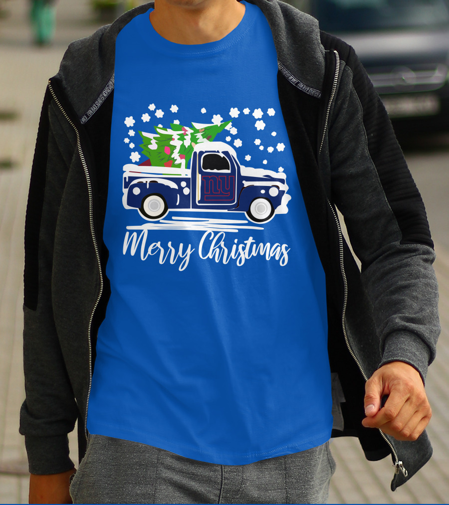 Merry Christmas New York Giants Vintage Car Snowflakes Holiday T-Shirt