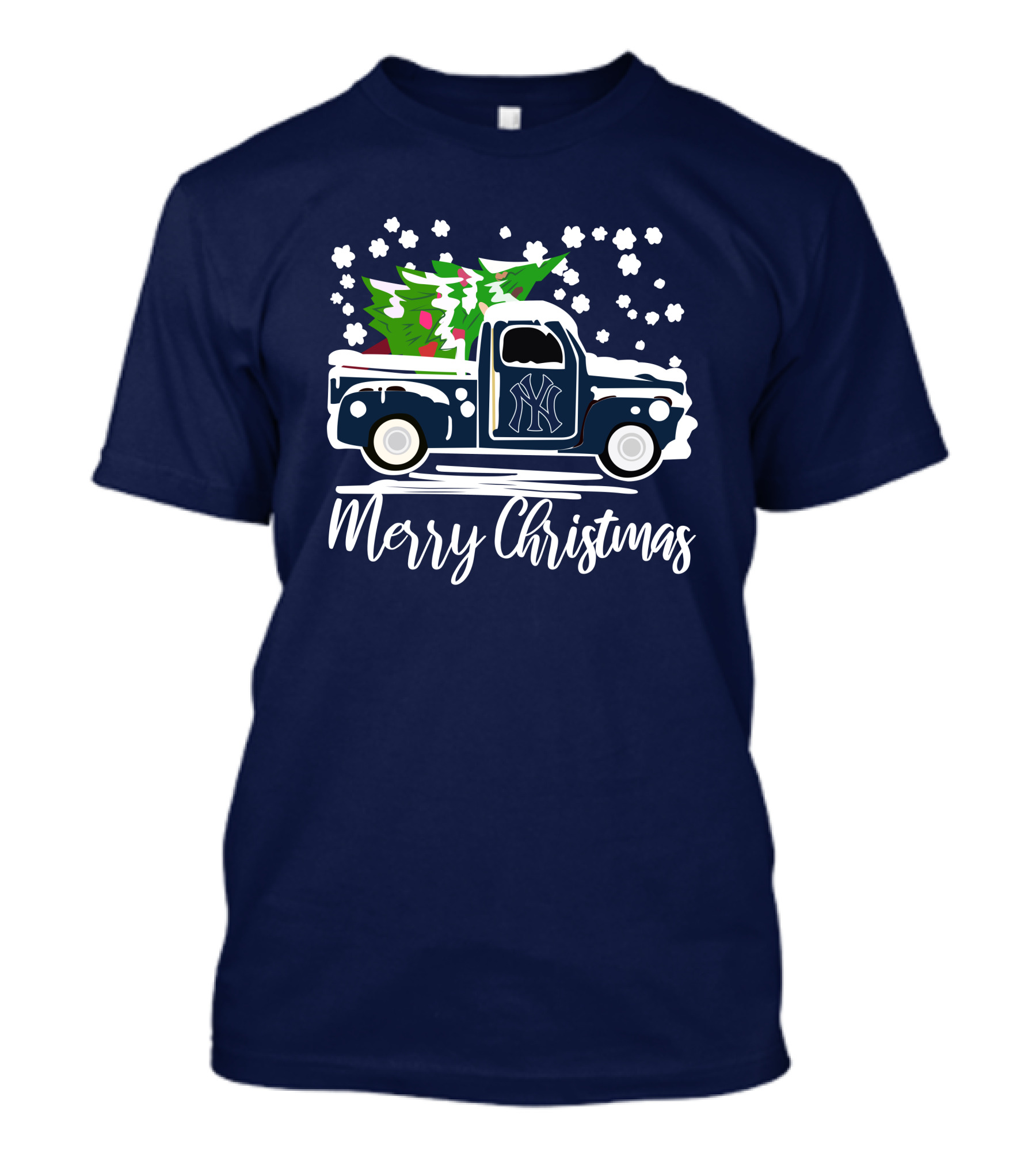 New York Yankees Vintage Truck Merry Christmas Snowflakes Tree T-Shirt