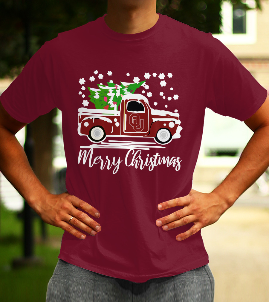 Merry Christmas Oklahoma Sooners Vintage Truck With Tree T-Shirt