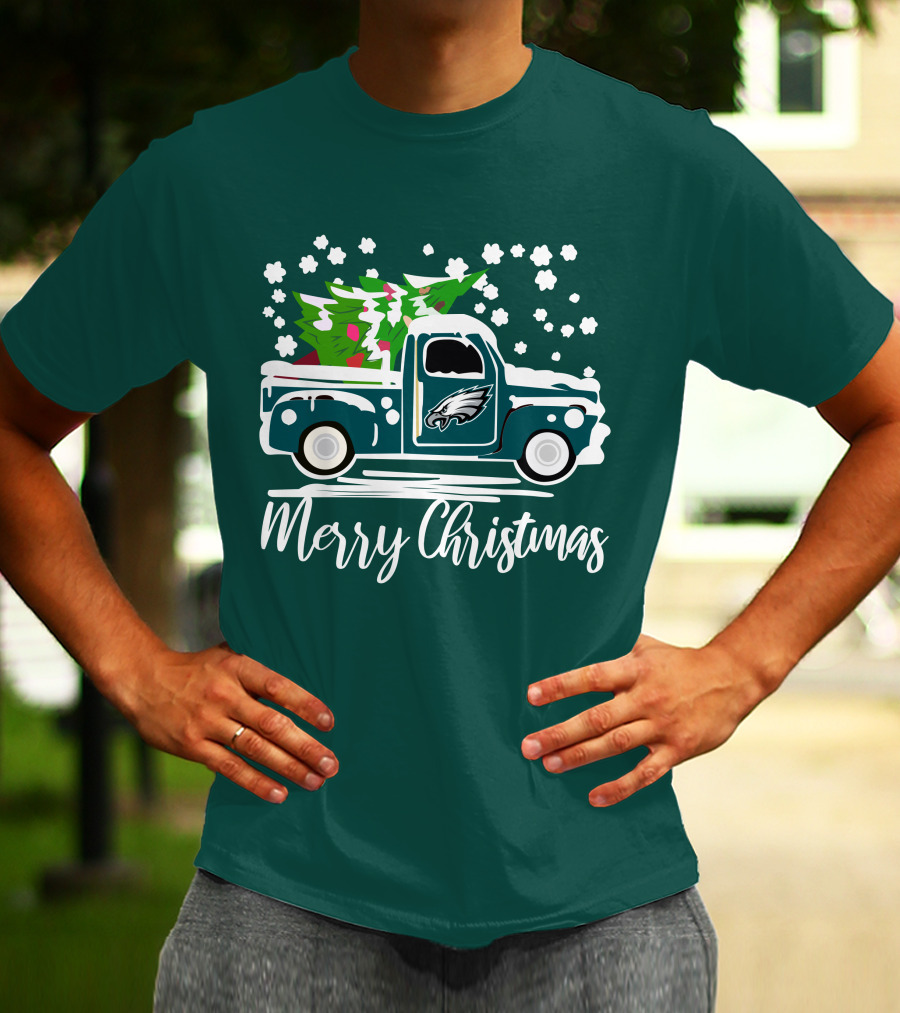 Merry Christmas Philadelphia Eagles Vintage Car Snowflakes T-Shirt