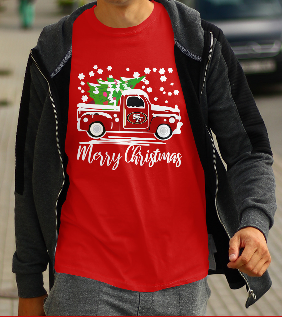 San Francisco 49ers SF Vintage Truck Merry Christmas T-Shirt